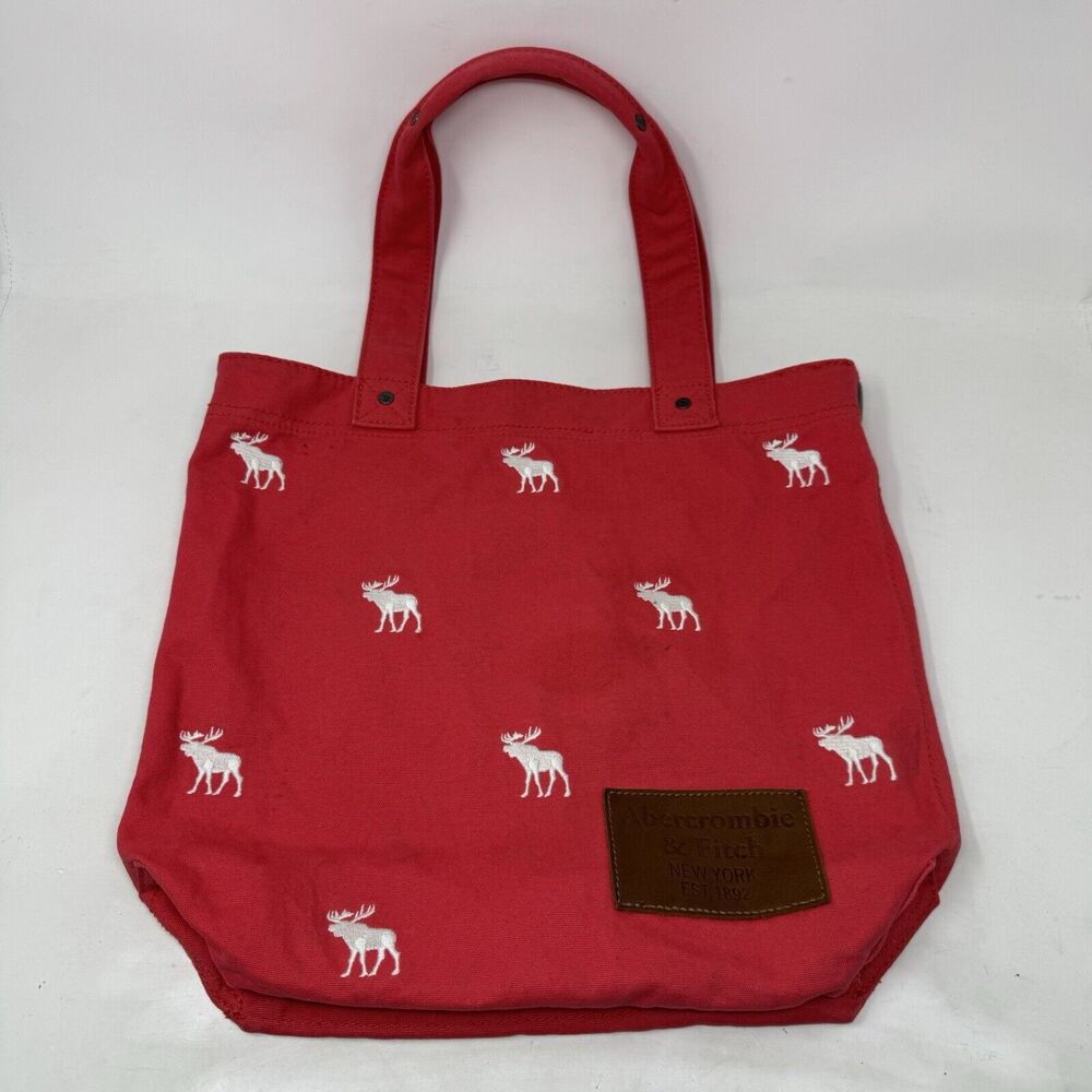 Vintage Abercrombie & Fitch Canvas Shoulder Tote Bag Embroidered Moose 90s Y2K